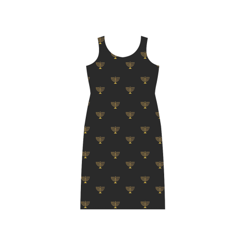 HOLIDAYS +: Golden Menorah on Black Phaedra Sleeveless Open Fork Long Dress (Model D08)