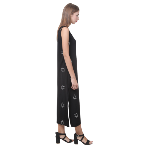 FAITH: Silver Star of David on Black Phaedra Sleeveless Open Fork Long Dress (Model D08)