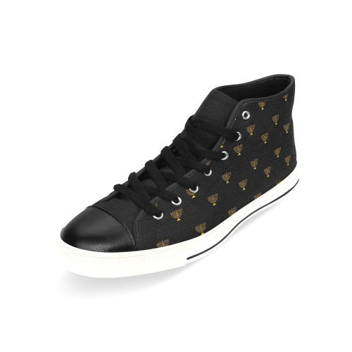 HOLIDAYS +: Golden Menorah on Black Men’s Classic High Top Canvas Shoes /Large Size (Model 017)