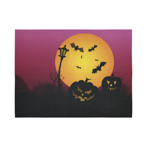 Spooky Halloween pumpkins and bats in pink Cotton Linen Wall Tapestry 80"x 60"