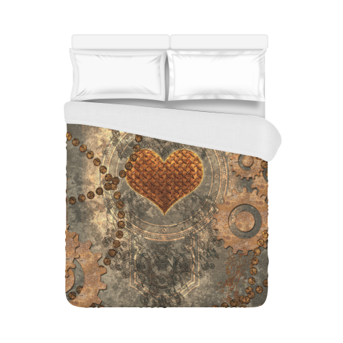 Steampuink, rusty heart with clocks and gears Duvet Cover 86"x70" ( All-over-print)