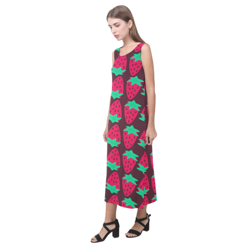 Strawberry Pattern Phaedra Sleeveless Open Fork Long Dress (Model D08)