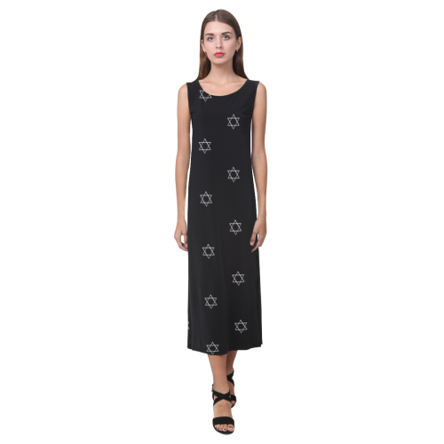 FAITH: Silver Star of David on Black Phaedra Sleeveless Open Fork Long Dress (Model D08)