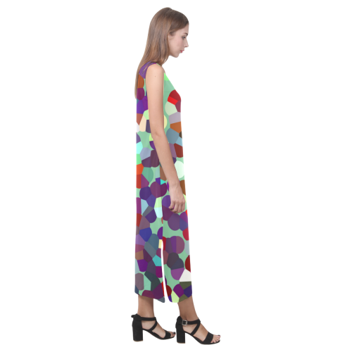 Rainbow Blobs Phaedra Sleeveless Open Fork Long Dress (Model D08)