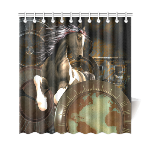 Steampunk, awesome horse with clocks and gears Shower Curtain 69"x72"