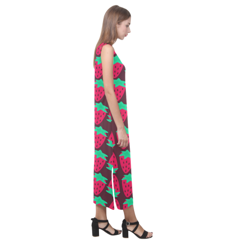 Strawberry Pattern Phaedra Sleeveless Open Fork Long Dress (Model D08)