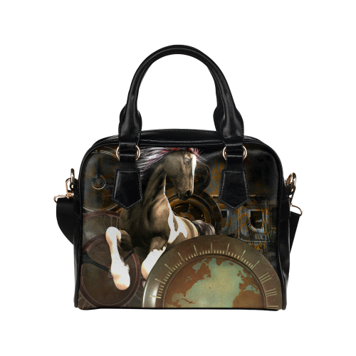 Steampunk, awesome horse with clocks and gears Shoulder Handbag (Model 1634)