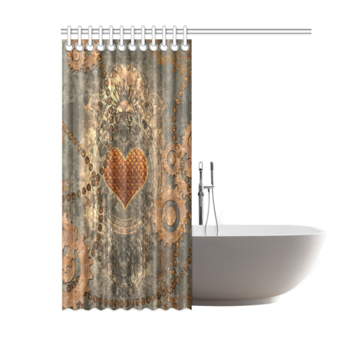 Steampuink, rusty heart with clocks and gears Shower Curtain 60"x72"