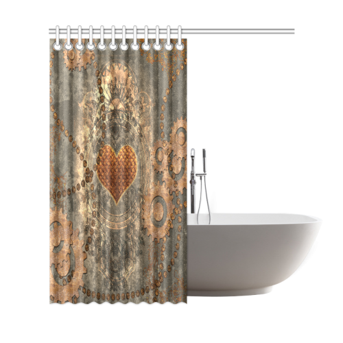 Steampuink, rusty heart with clocks and gears Shower Curtain 69"x72"