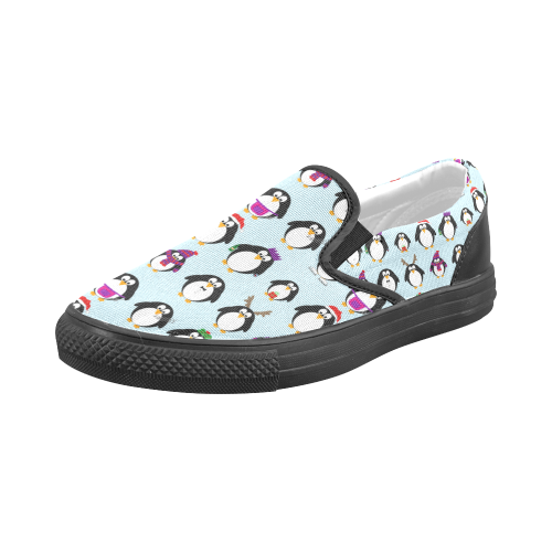 Christmas Party Penguins Men's Slip-on Canvas Shoes (Model 019)