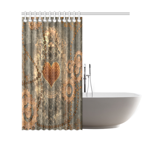 Steampuink, rusty heart with clocks and gears Shower Curtain 69"x70"