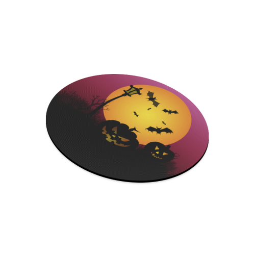 Spooky Halloween pumpkins and bats in pink Round Mousepad