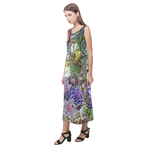 Succulent gardens Phaedra Sleeveless Open Fork Long Dress (Model D08)