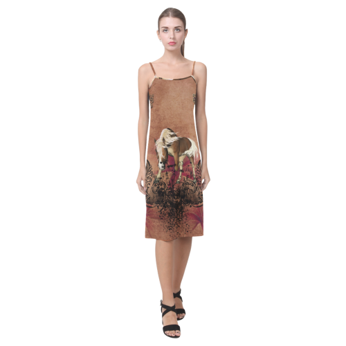 Amazing horse with flowers Alcestis Slip Dress (Model D05)