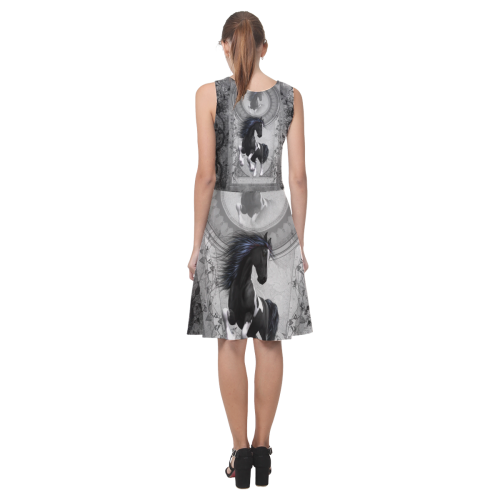 Awesome horse in black and white with flowers Atalanta Casual Sundress(Model D04)