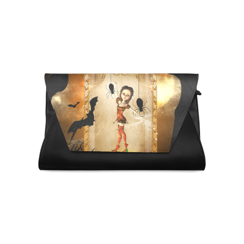 Halloween, cute girl with spiders and pumpkin Clutch Bag (Model 1630)