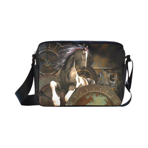 Steampunk, awesome horse with clocks and gears Classic Cross-body Nylon Bags (Model 1632)