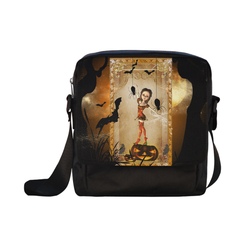 Halloween, cute girl with spiders and pumpkin Crossbody Nylon Bags (Model 1633)