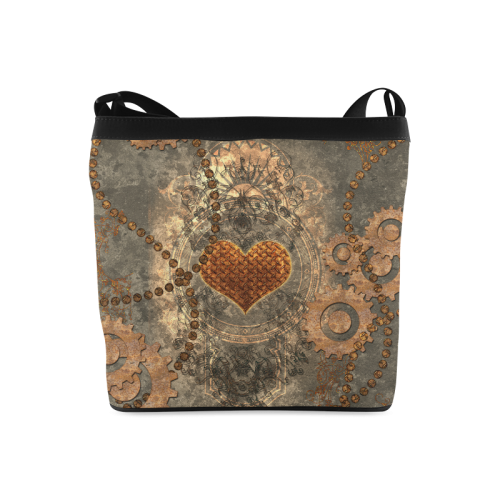 Steampuink, rusty heart with clocks and gears Crossbody Bags (Model 1613)