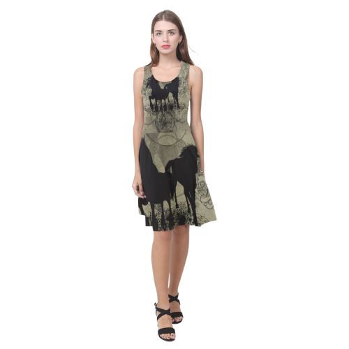 Beautiful horses, solhouette in black Atalanta Casual Sundress(Model D04)