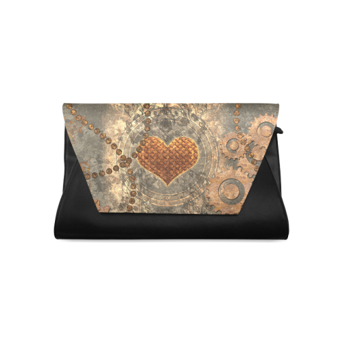 Steampuink, rusty heart with clocks and gears Clutch Bag (Model 1630)