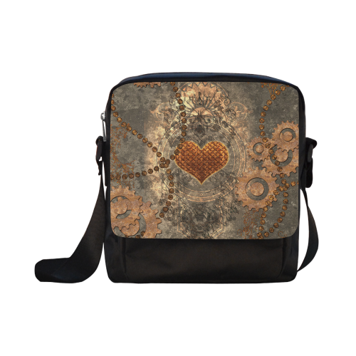 Steampuink, rusty heart with clocks and gears Crossbody Nylon Bags (Model 1633)