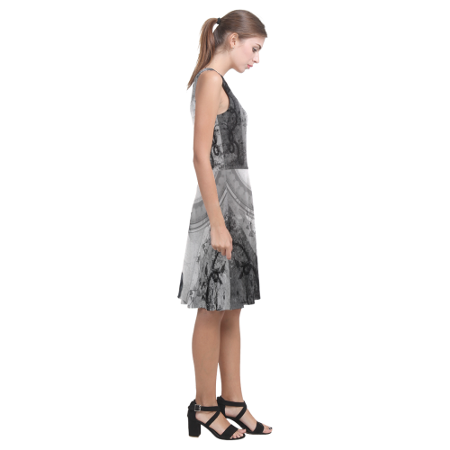 Awesome horse in black and white with flowers Atalanta Casual Sundress(Model D04)