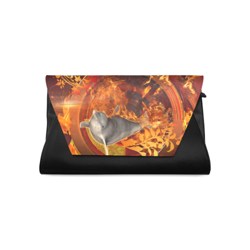 Funny dolphin jumping by a fire circle Clutch Bag (Model 1630)