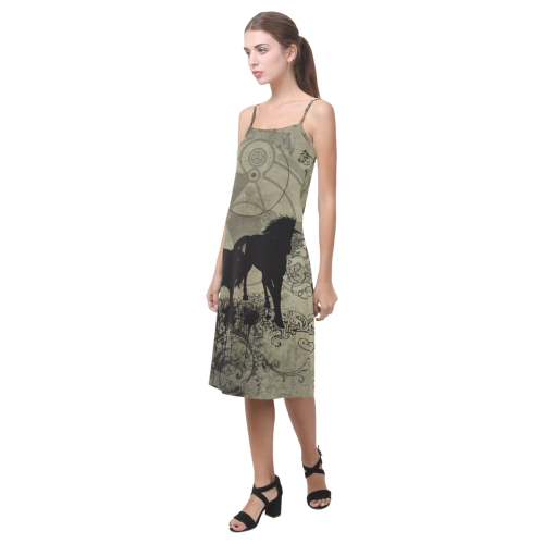 Beautiful horses, solhouette in black Alcestis Slip Dress (Model D05)