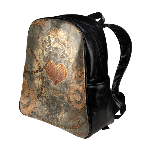 Steampuink, rusty heart with clocks and gears Multi-Pockets Backpack (Model 1636)