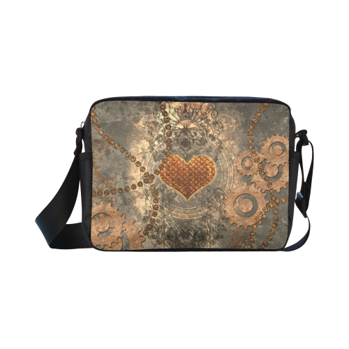 Steampuink, rusty heart with clocks and gears Classic Cross-body Nylon Bags (Model 1632)