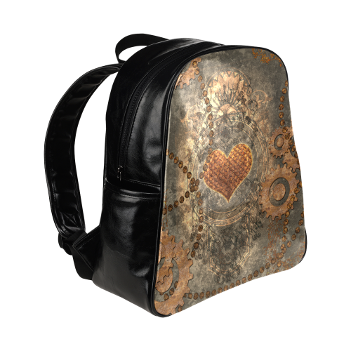 Steampuink, rusty heart with clocks and gears Multi-Pockets Backpack (Model 1636)