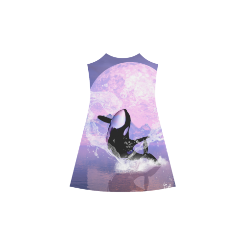 Awesome orca jumping by a heart Alcestis Slip Dress (Model D05)