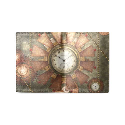 Steampunk, wonderful clocks in noble design Men's Leather Wallet (Model 1612)