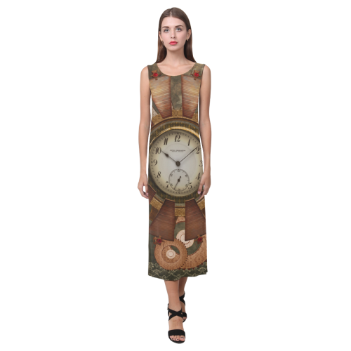 Steampunk, wonderful clocks in noble design Phaedra Sleeveless Open Fork Long Dress (Model D08)