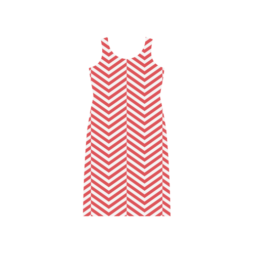 red and white classic chevron pattern Phaedra Sleeveless Open Fork Long Dress (Model D08)
