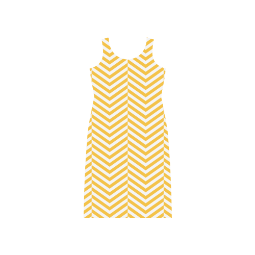 sunny yellow and white classic chevron pattern Phaedra Sleeveless Open Fork Long Dress (Model D08)