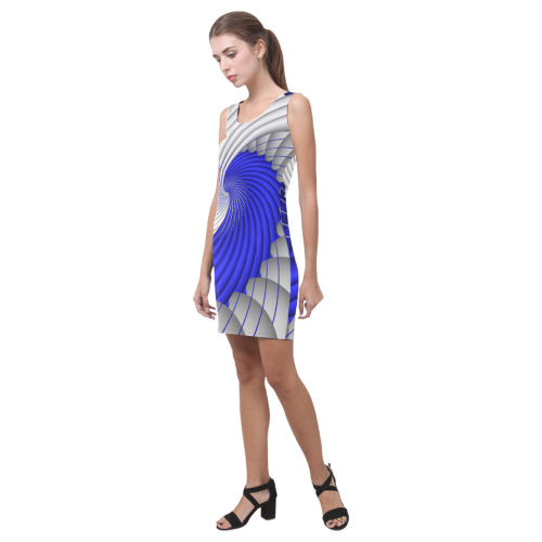 Blue Silver Beautiful Abstract Wave Medea Vest Dress (Model D06)