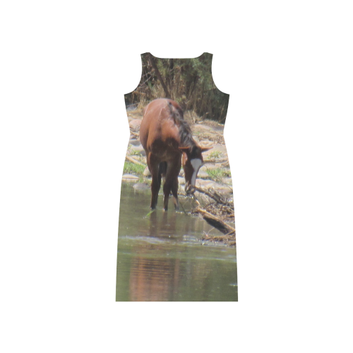Wild Horses Along River by Martina Webster Phaedra Sleeveless Open Fork Long Dress (Model D08)