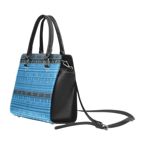 Blue and Black Modern Mudcloth Classic Shoulder Handbag (Model 1653)