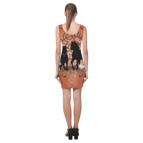 Black horses silhouette Medea Vest Dress (Model D06)