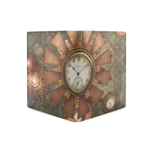 Steampunk, wonderful clocks in noble design Men's Leather Wallet (Model 1612)