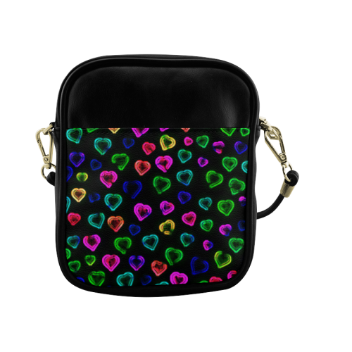 blurry neon hearts Sling Bag (Model 1627)