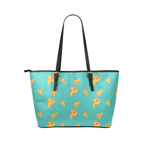 Pizza slices   - pizza and slice Leather Tote Bag/Large (Model 1651)