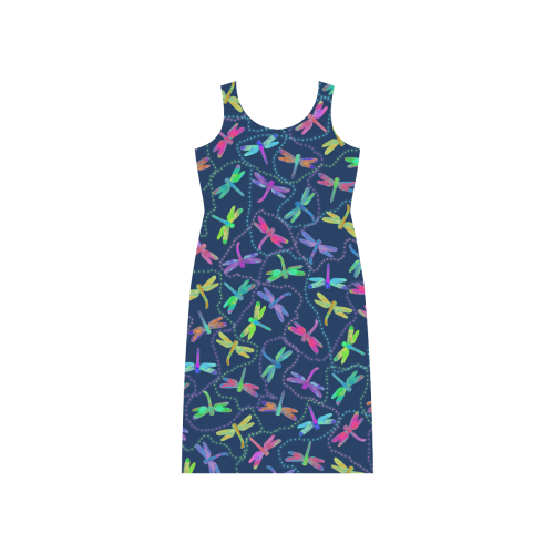 Psychedelic Dragonfly Pattern by ArtformDesigns Phaedra Sleeveless Open Fork Long Dress (Model D08)