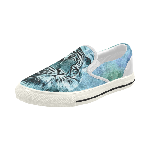 Watercolor Tiger Women's Slip-on Canvas Shoes (Model 019)