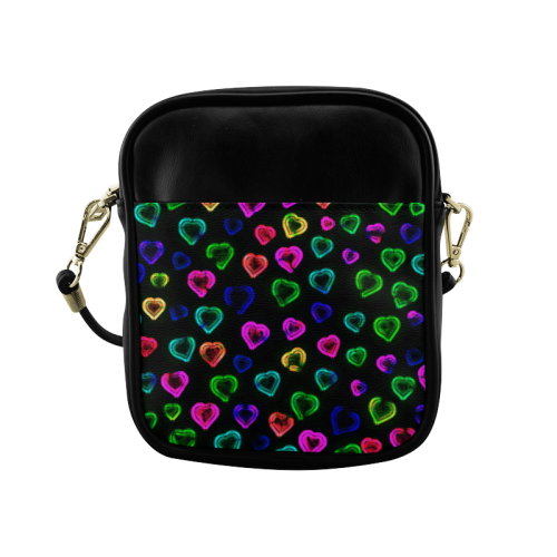 blurry neon hearts Sling Bag (Model 1627)