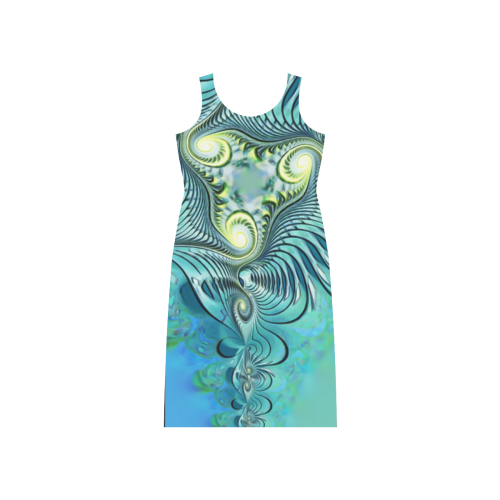 Triptychon Fractal Swirls - Cyan Black Phaedra Sleeveless Open Fork Long Dress (Model D08)