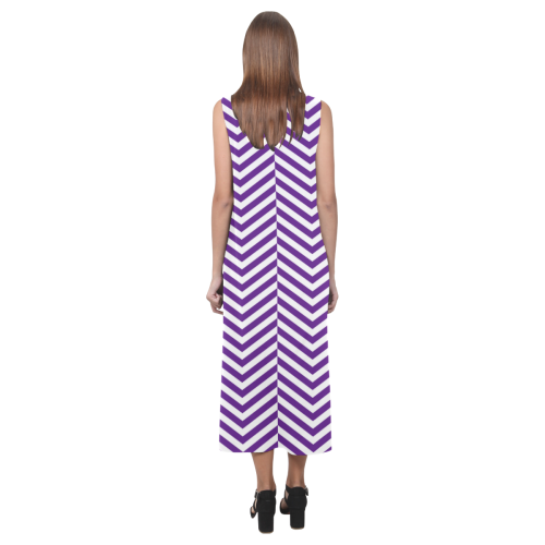 royal purple and white classic chevron pattern Phaedra Sleeveless Open Fork Long Dress (Model D08)