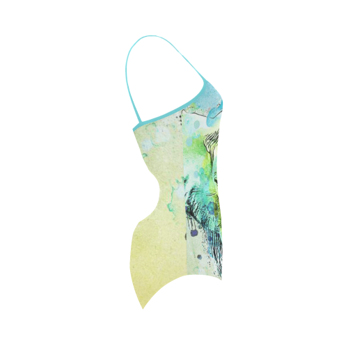 watercolor elephant Strap Swimsuit ( Model S05)